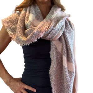 David and Young over the shoulder plaid pink gray shaw scarf. One size fits all